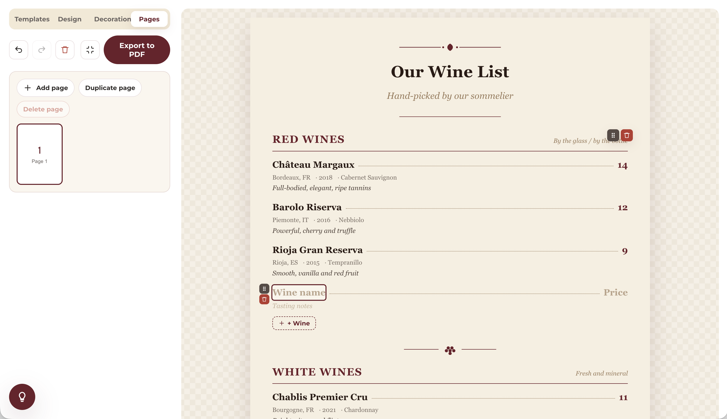 Free Wine Menu Maker gallery image