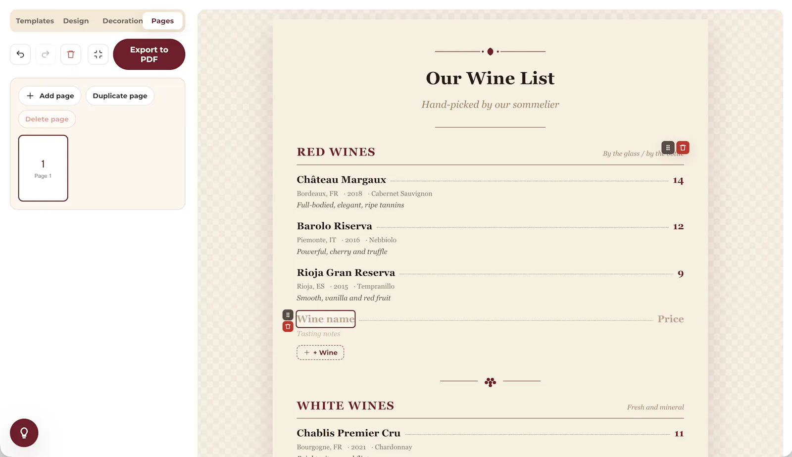Free Wine Menu Maker screenshot 3