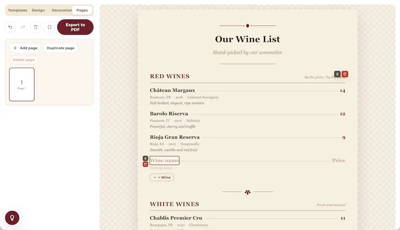 Free Wine Menu Maker screenshot 3