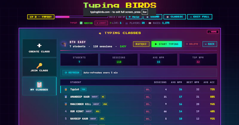 TypingBIRDS screenshot 2
