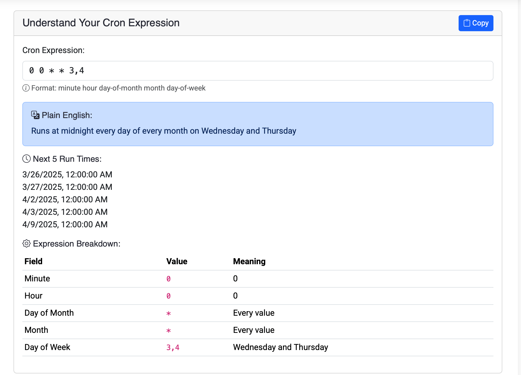 Média Générateur d'expression cron 4