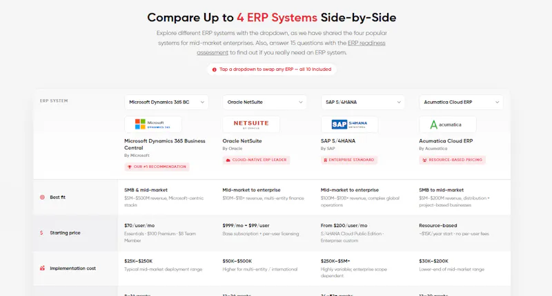 ERP Comparison Tool screenshot 1