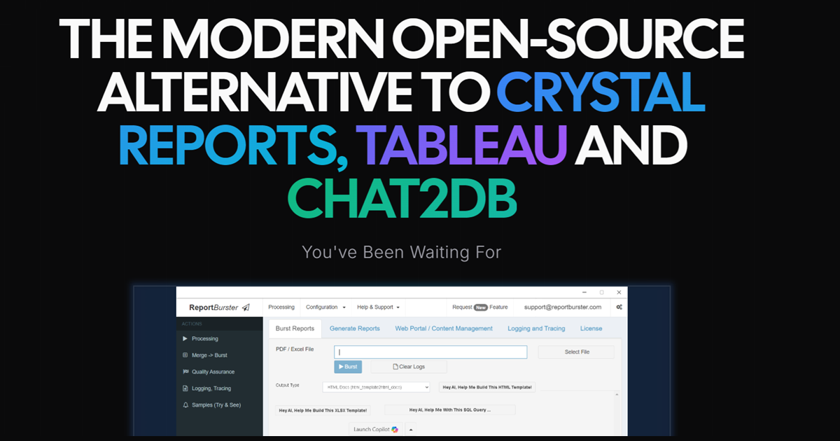ReportBurster: Better Analytics & OLAP - Main product screenshot demonstrating key features and user interface