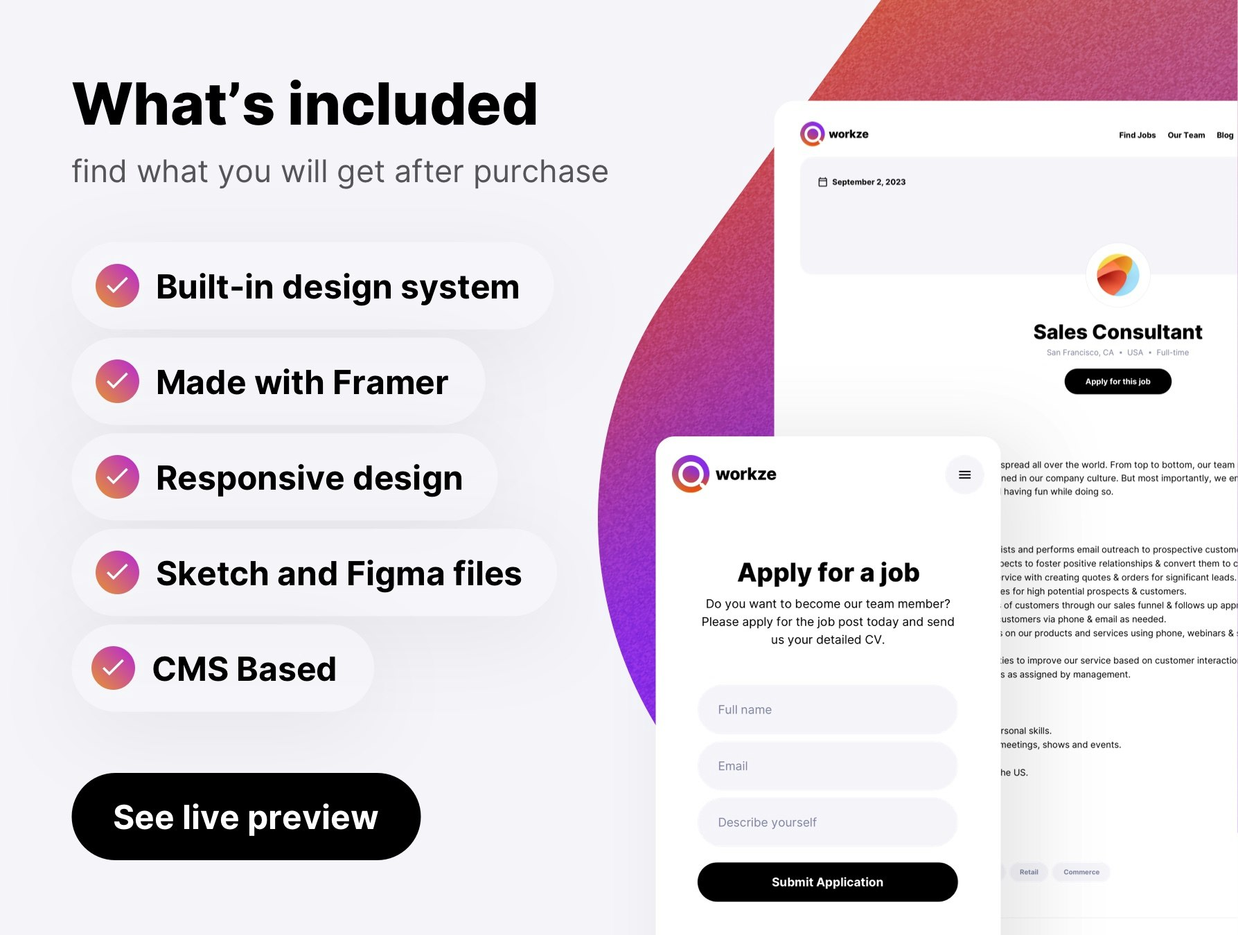 Modèle du Workze Job Board pour Framer media 7