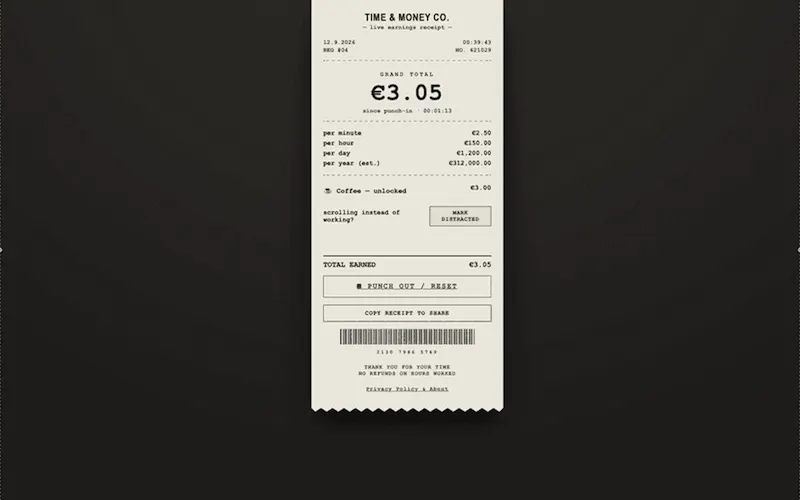Time & Money Co. — Live Earnings Receipt screenshot 1