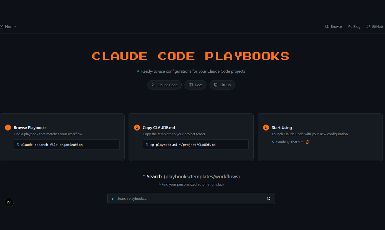 Claude Code Playbooks - Main product screenshot demonstrating key features and user interface