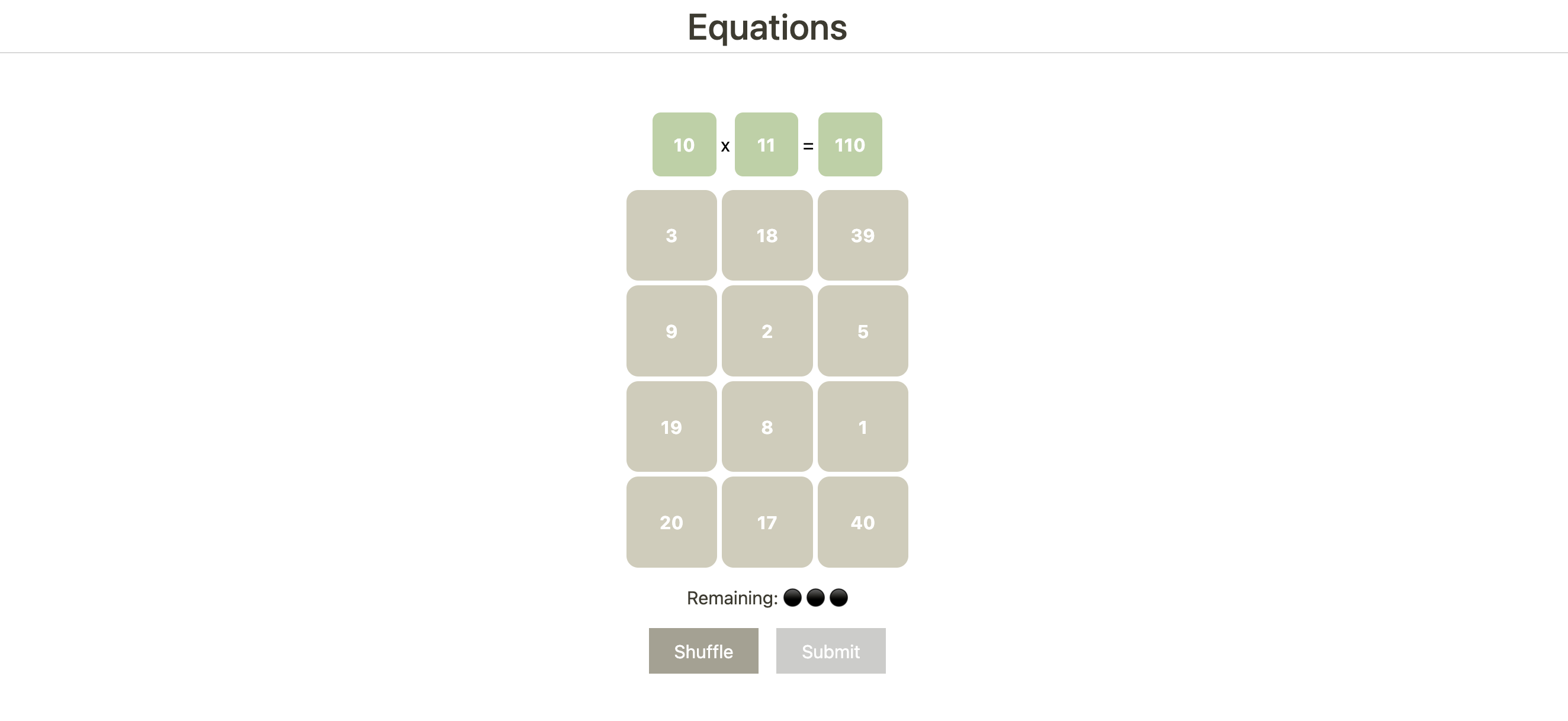 Gioco di equazioni media 3