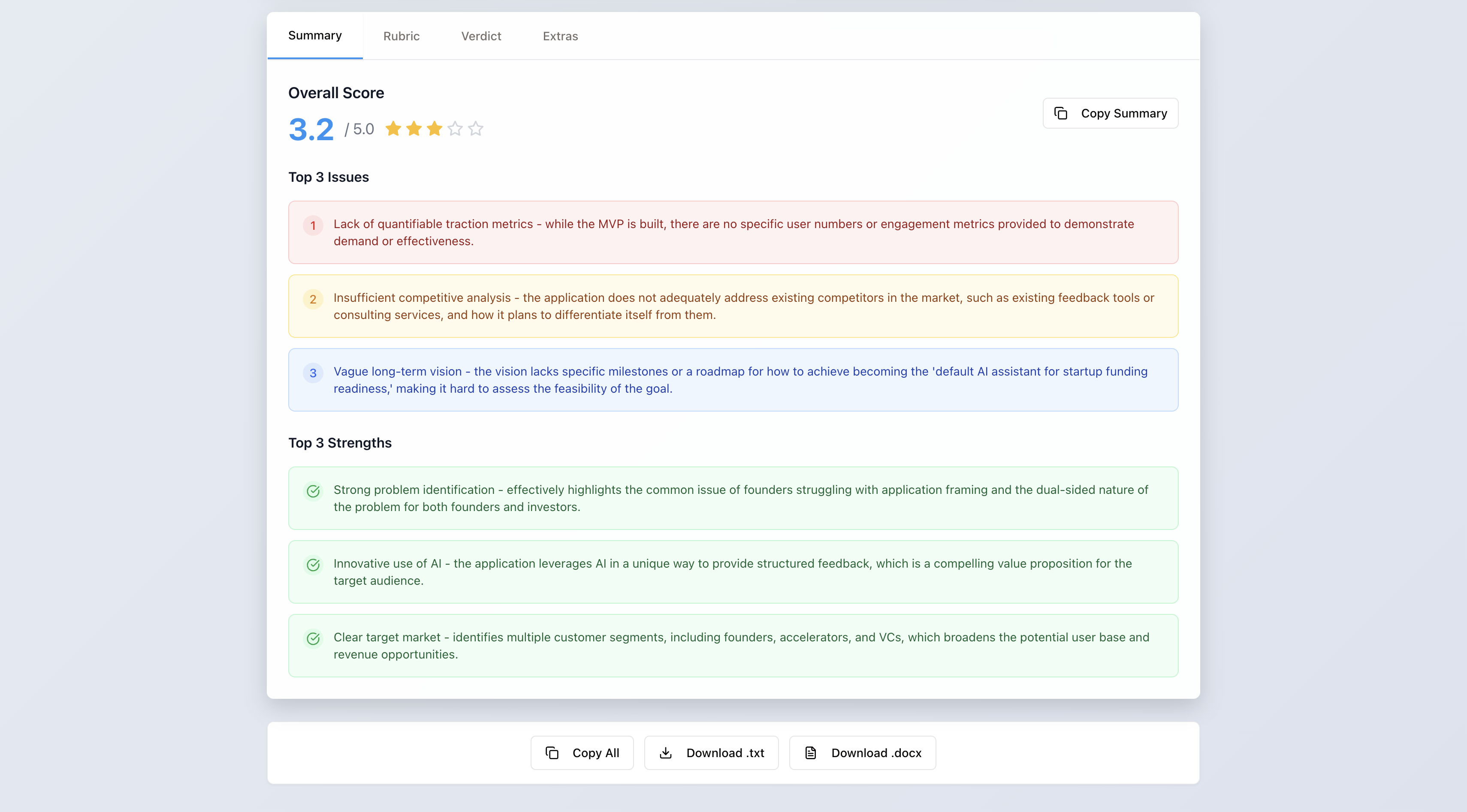 Feedback dell'applicazione media 2