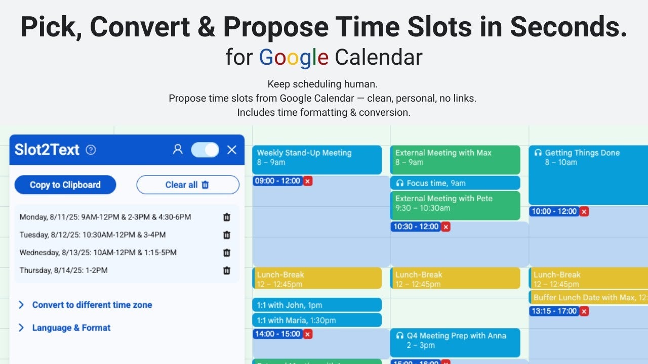 Slot2Text - Chrome Extension for GCal gallery image