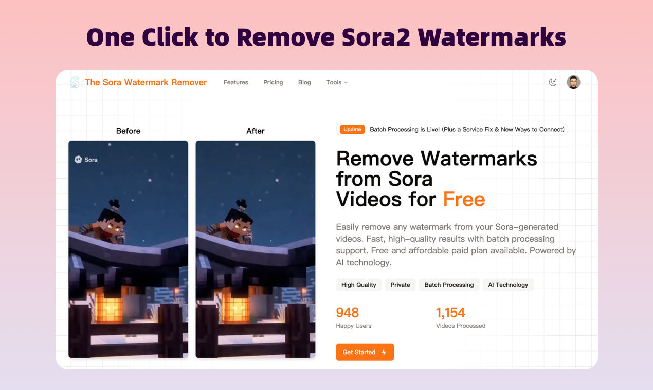 The Sora Watermark Remover - Main product screenshot demonstrating key features and user interface