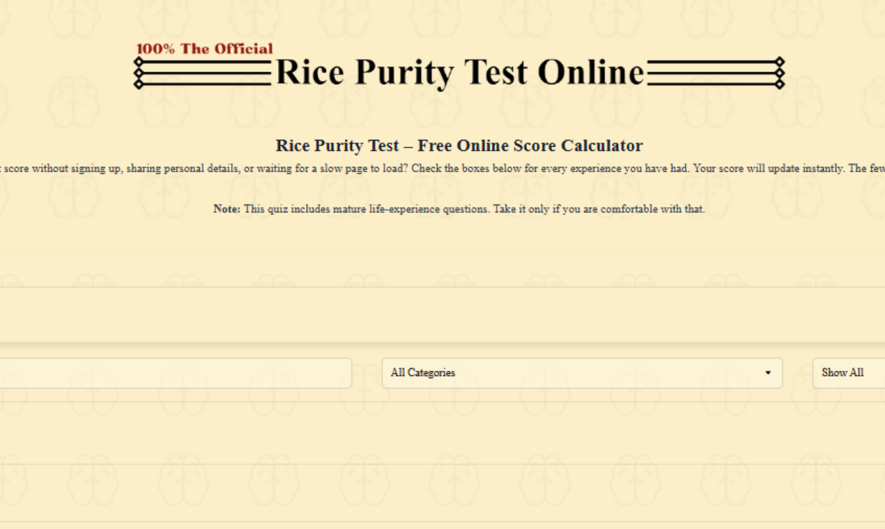The Rice Purity Test online Calculator gallery image