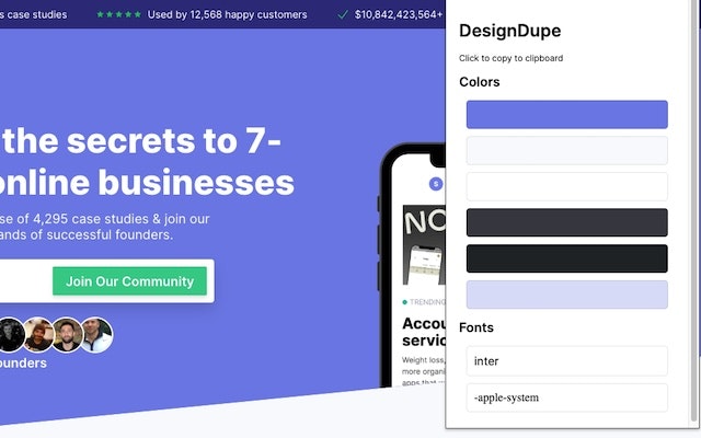 startuptile DesignDupe-Chrome Extension: Identify colors and fonts on any website