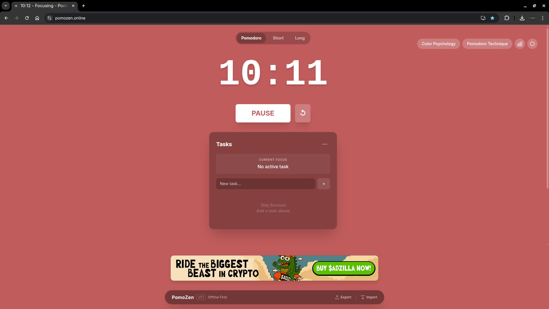 PomoZen Focus Tool - Main product screenshot demonstrating key features and user interface