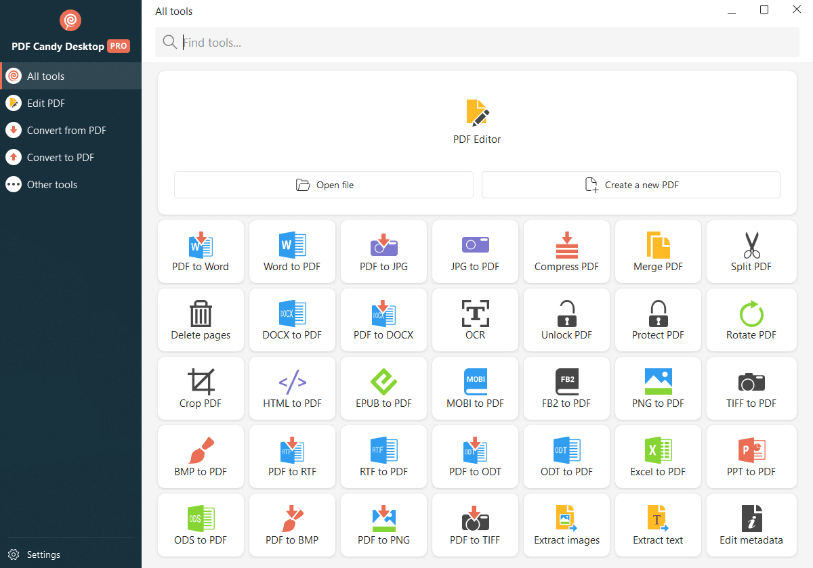PDF Candy Desktop - Main screenshot showing features and interface