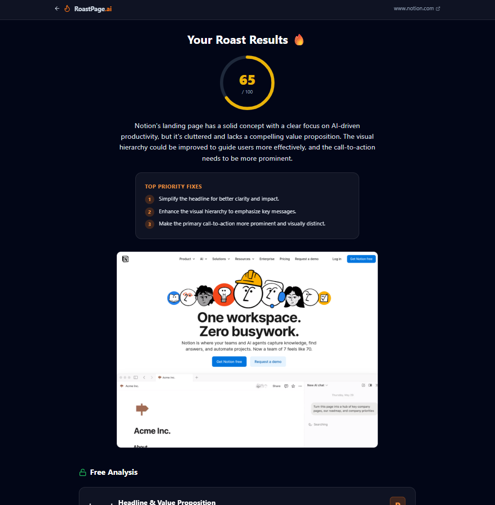 RoastPage.ai - Screenshot 4 showing product features and functionality