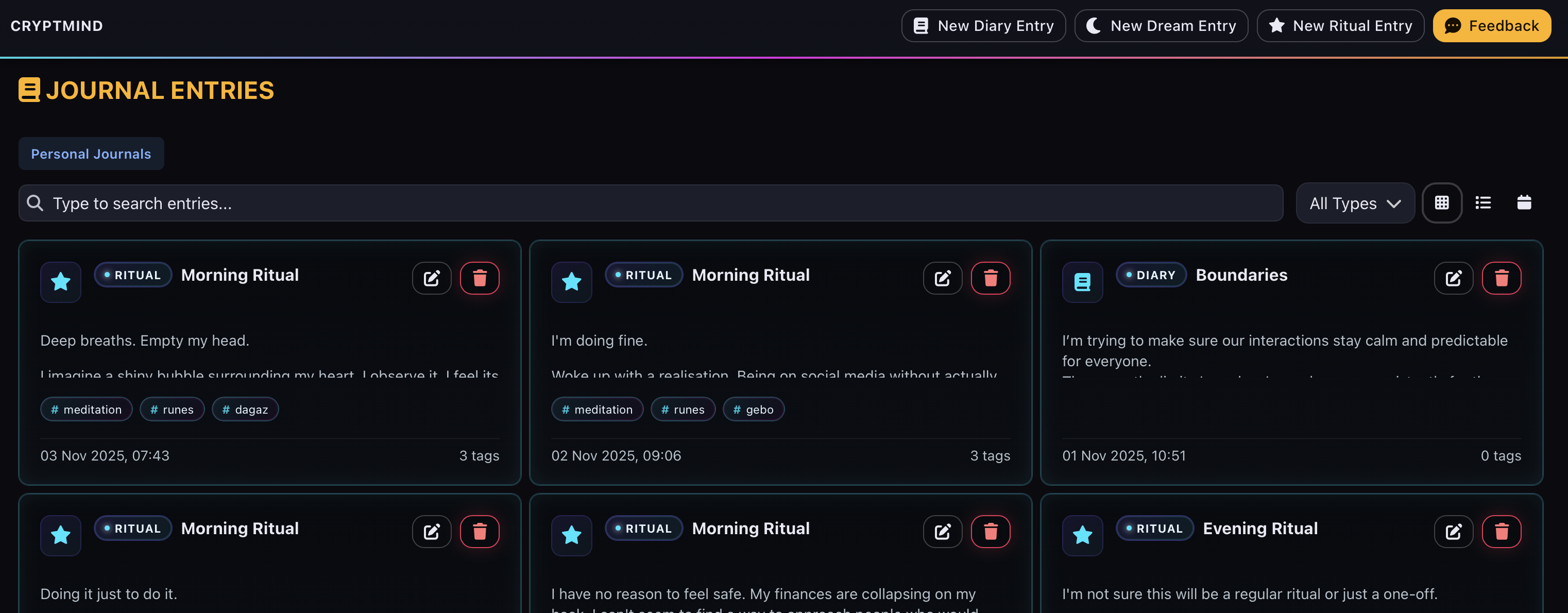 CryptMind - Main screenshot showing features and interface