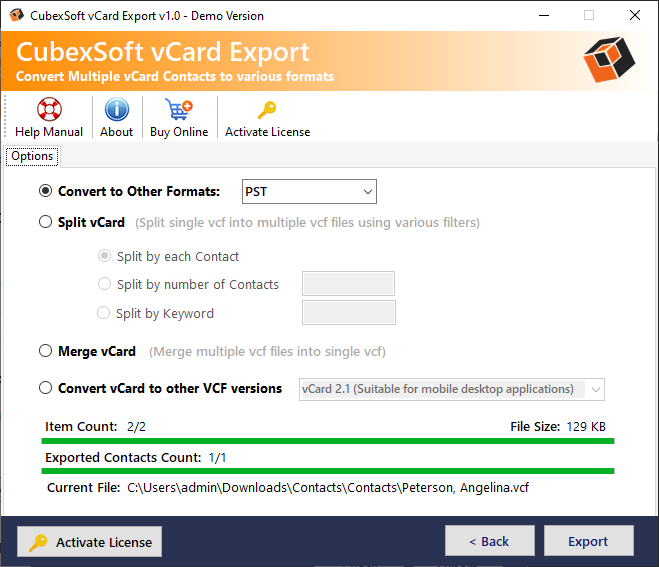 Mídia 5 de Ferramenta de exportação Cubexsoft VCARD