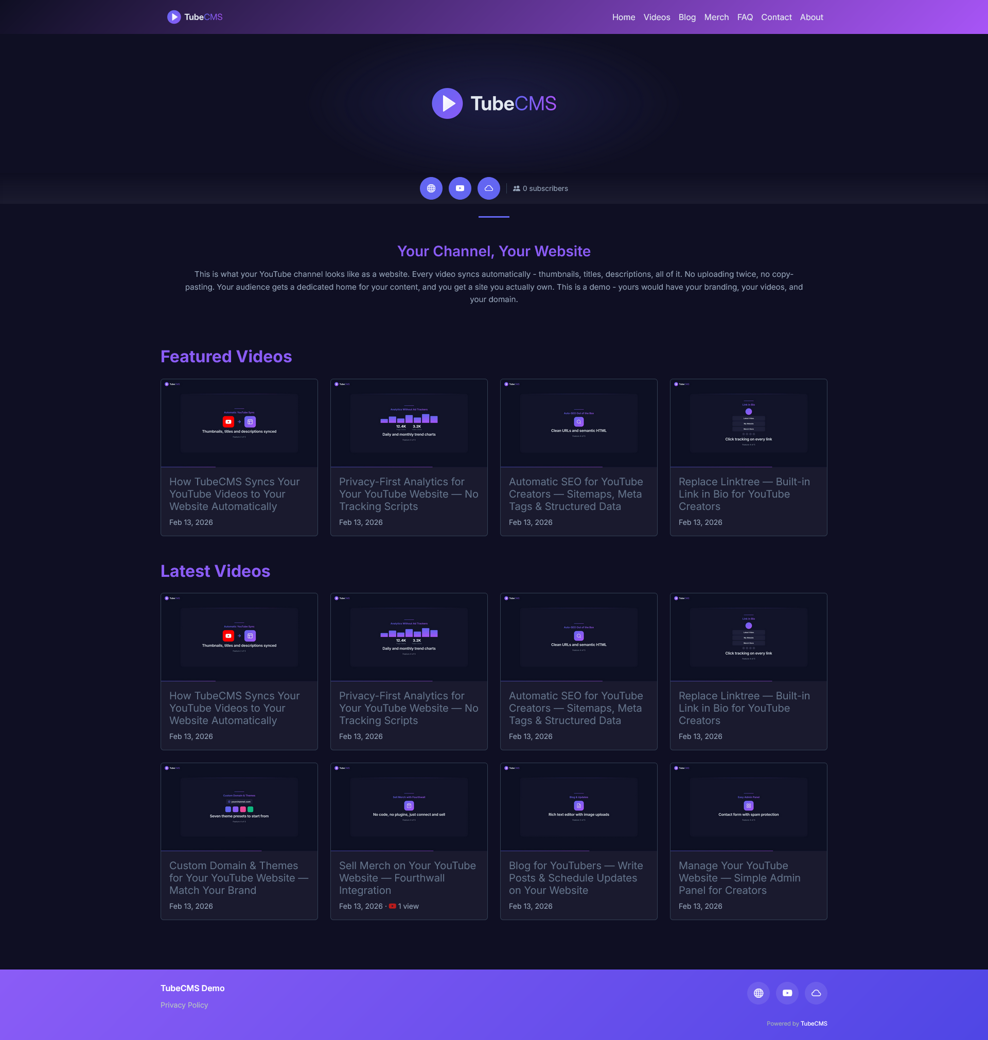 TubeCMS - Main product screenshot demonstrating key features and user interface