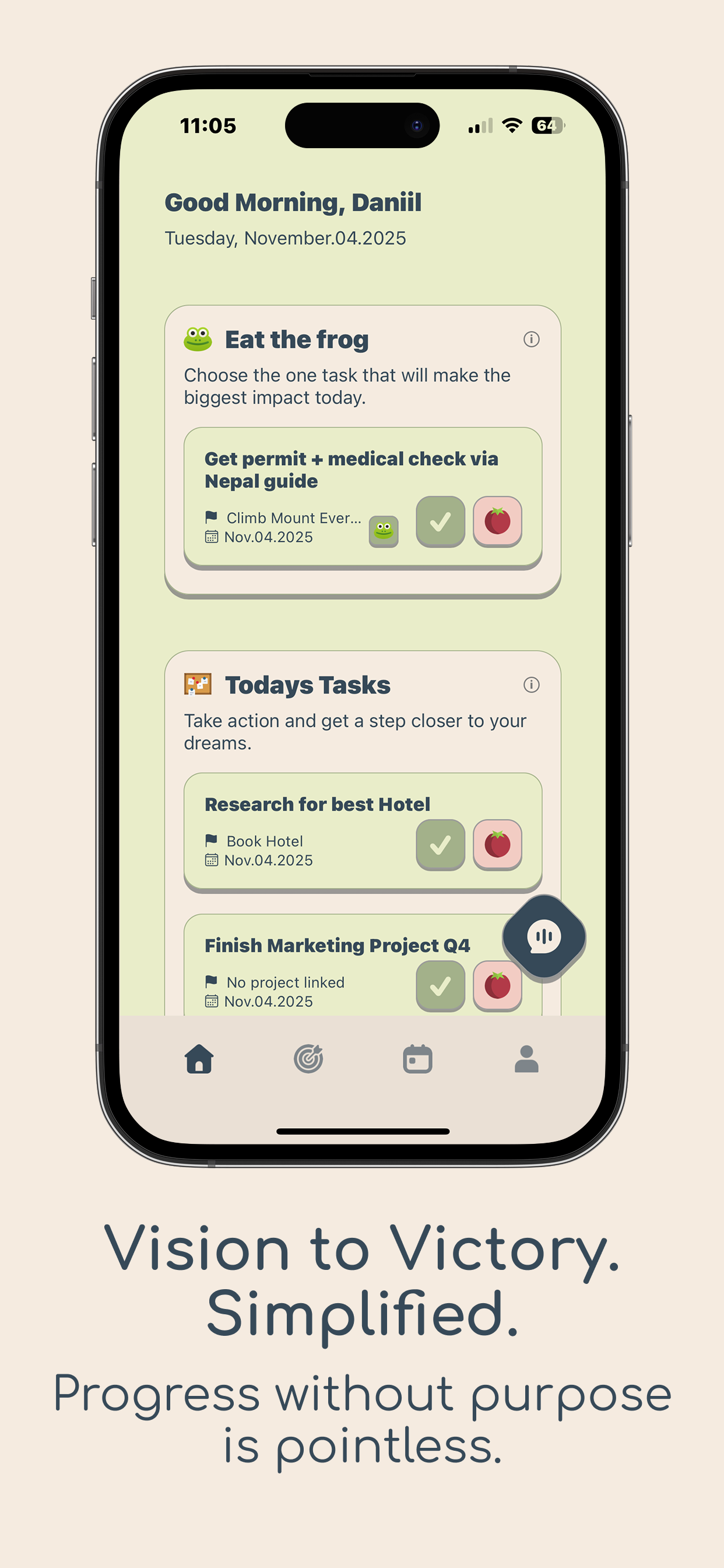Goals AI - Vision to Victoy - Main screenshot showing features and interface