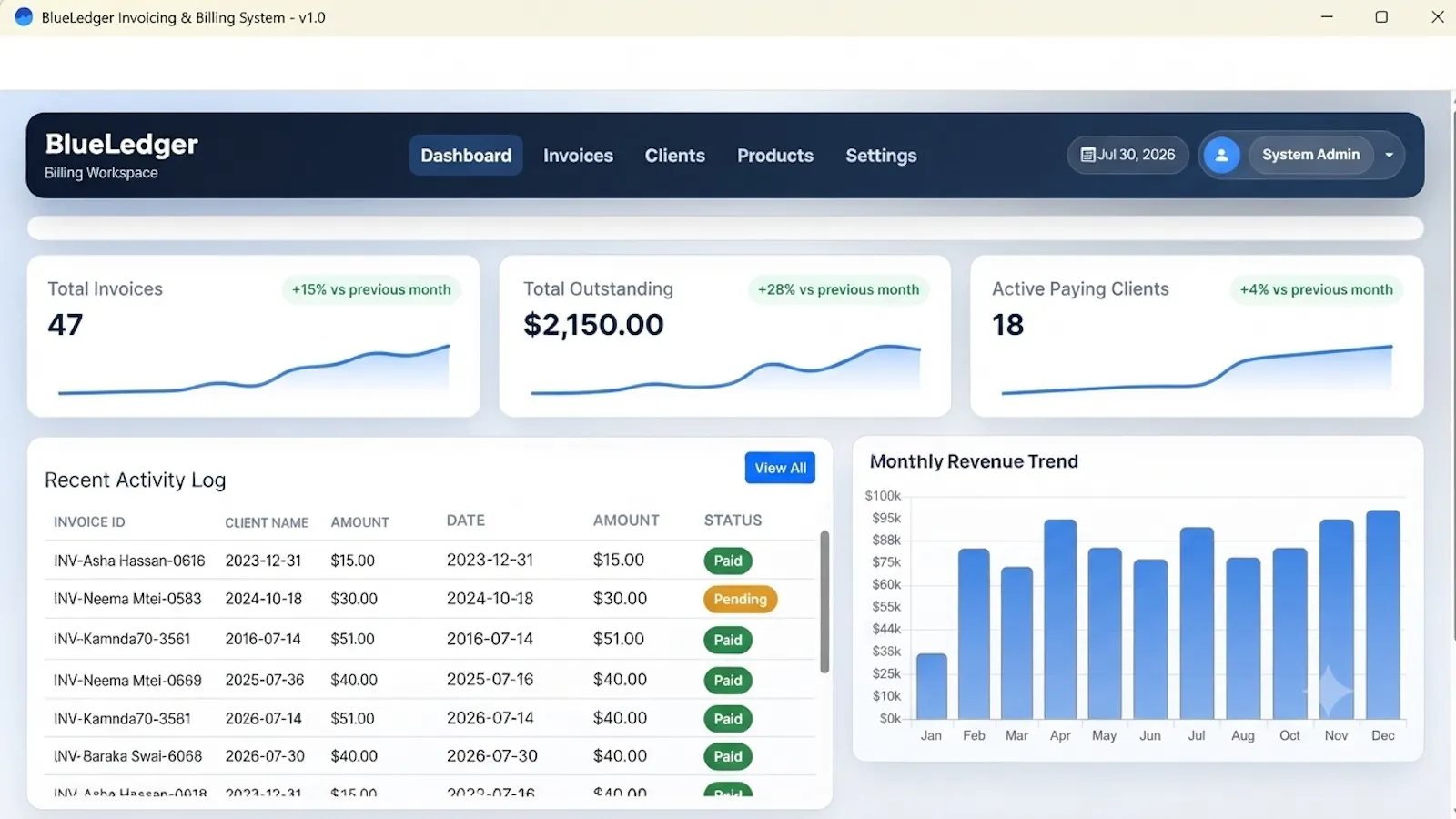 BlueLedger Invoicing System screenshot 1