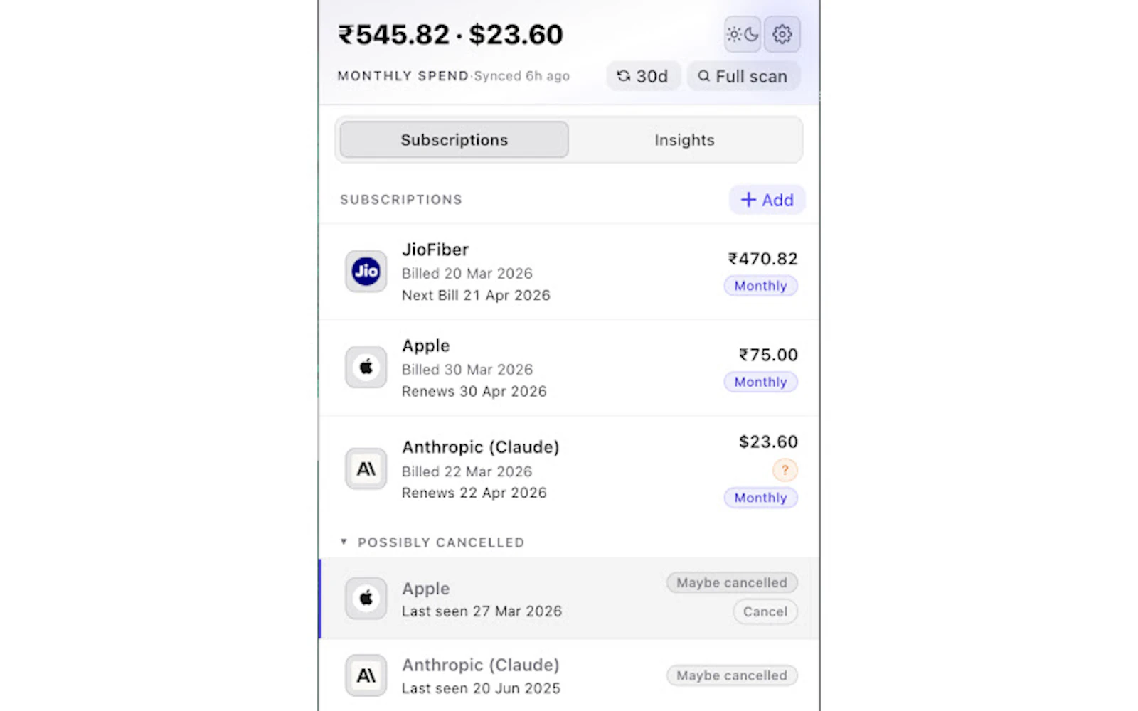 SaaS Subscription Tracker screenshot 1