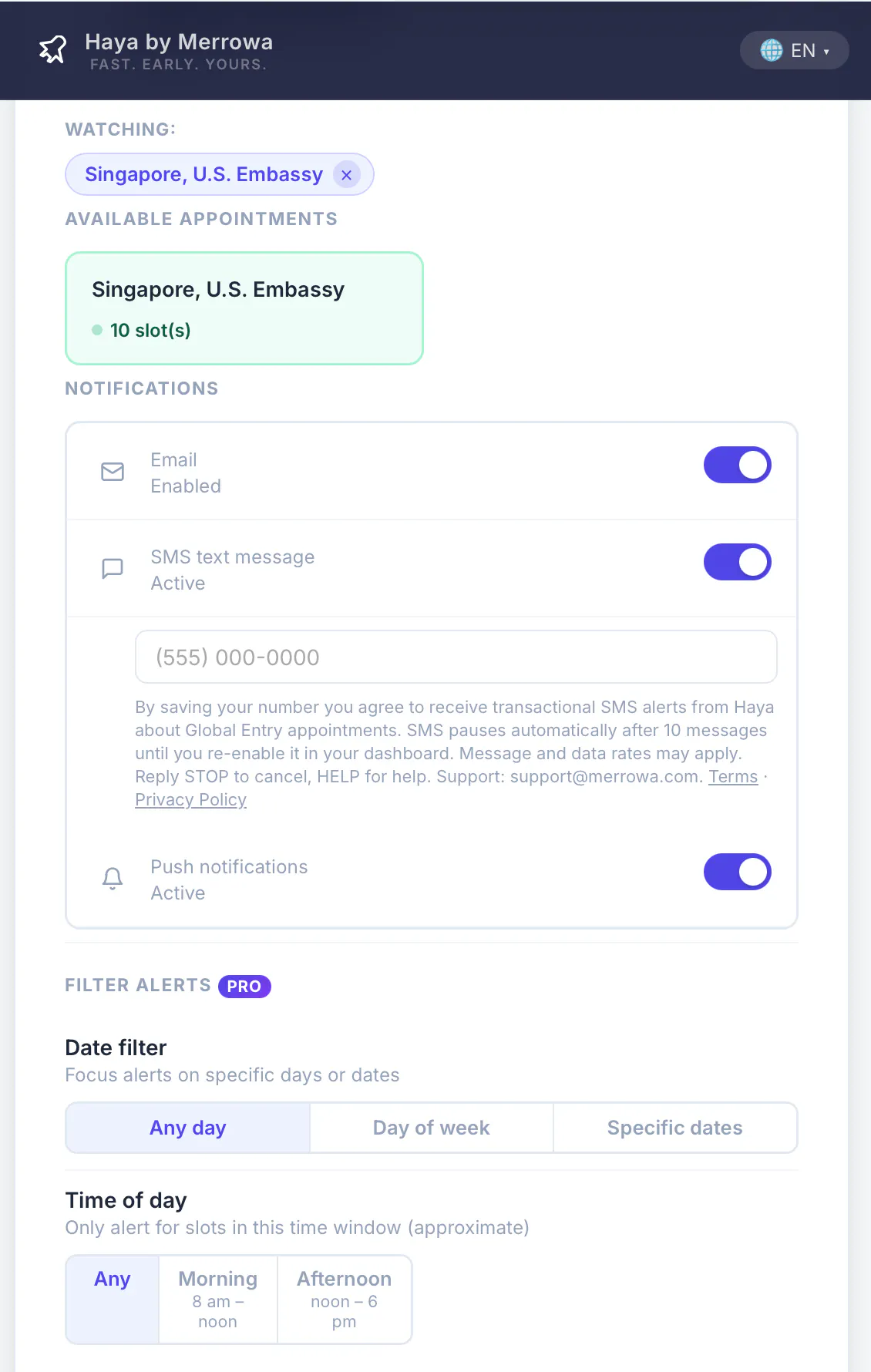 Haya — Global Entry appointment alerts gallery image