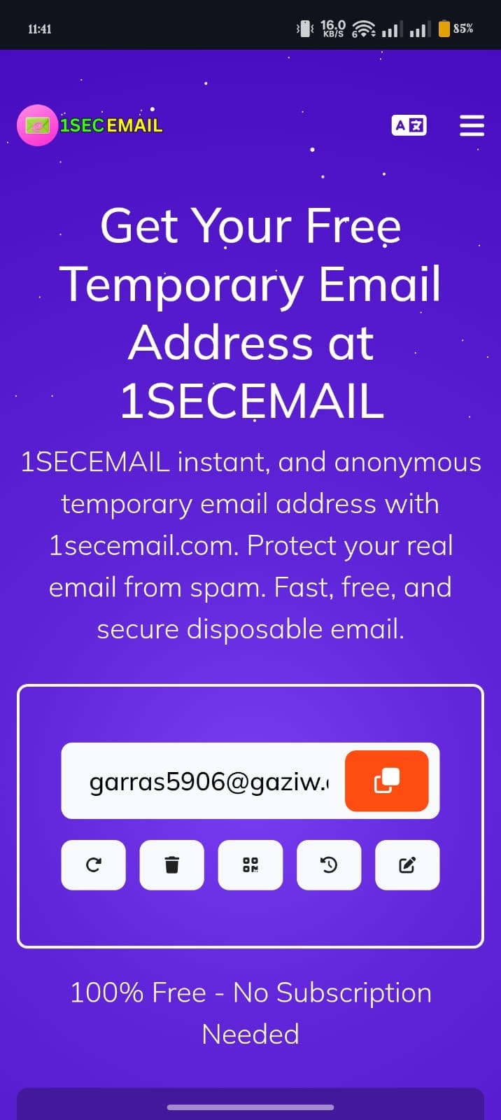 1secemail - Instant Temporary Email gallery image
