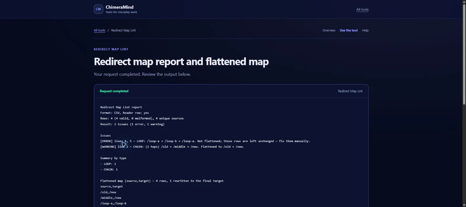 Redirect Map Lint screenshot 1