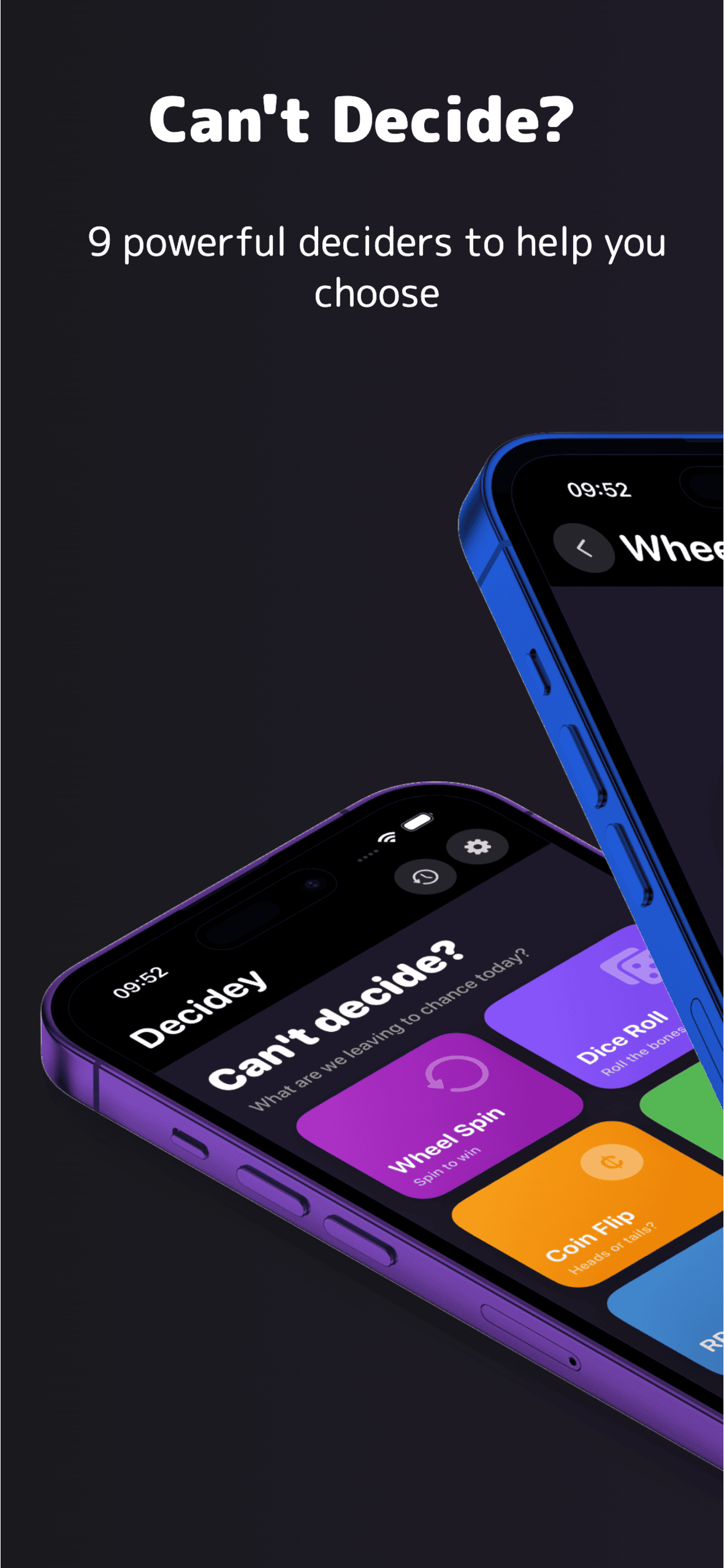 Decidey – Spin, Flip, Roll, Decide! - Main product screenshot demonstrating key features and user interface