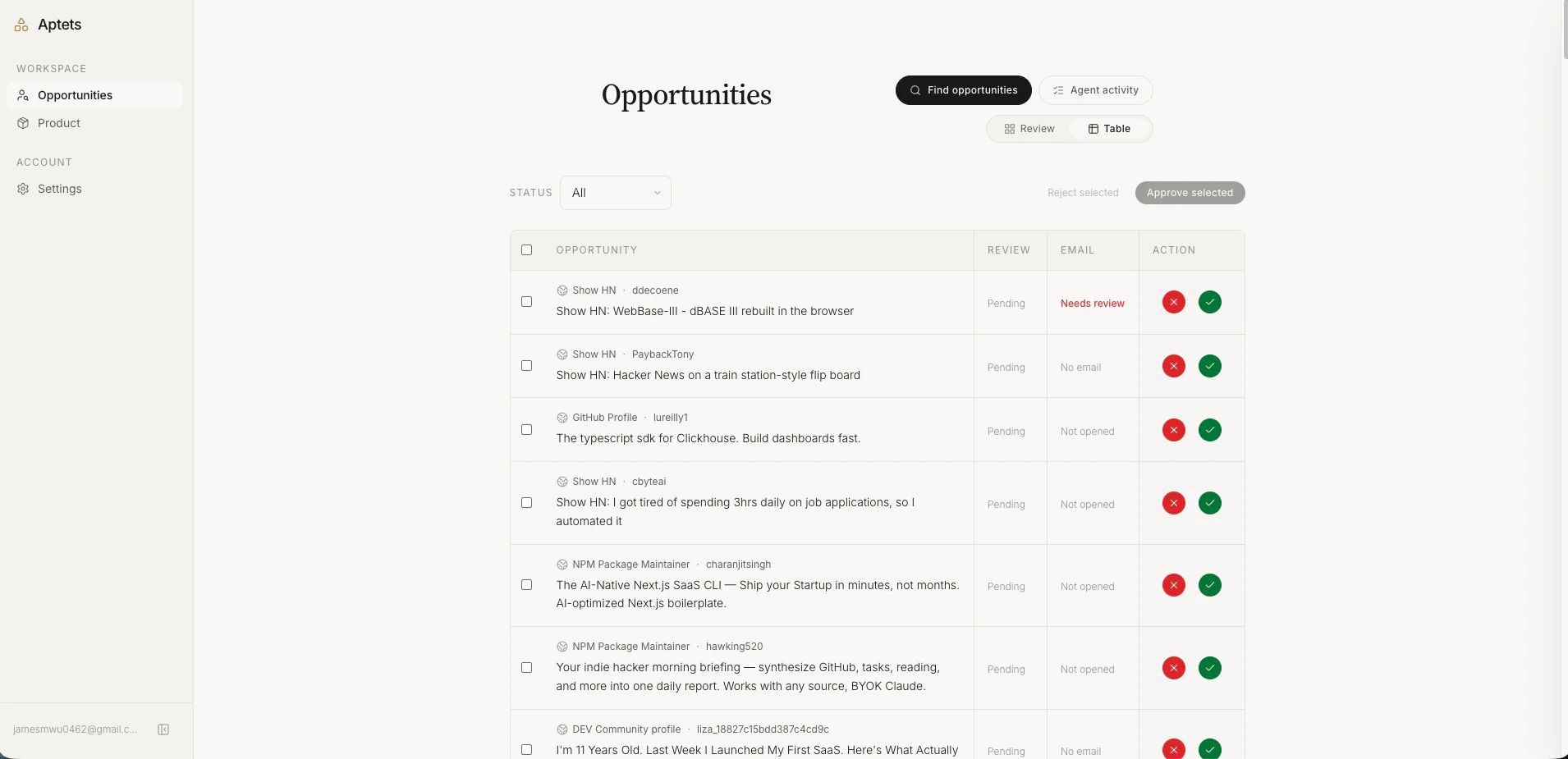 Aptets: outreach for vibe-coded projects 截图 3