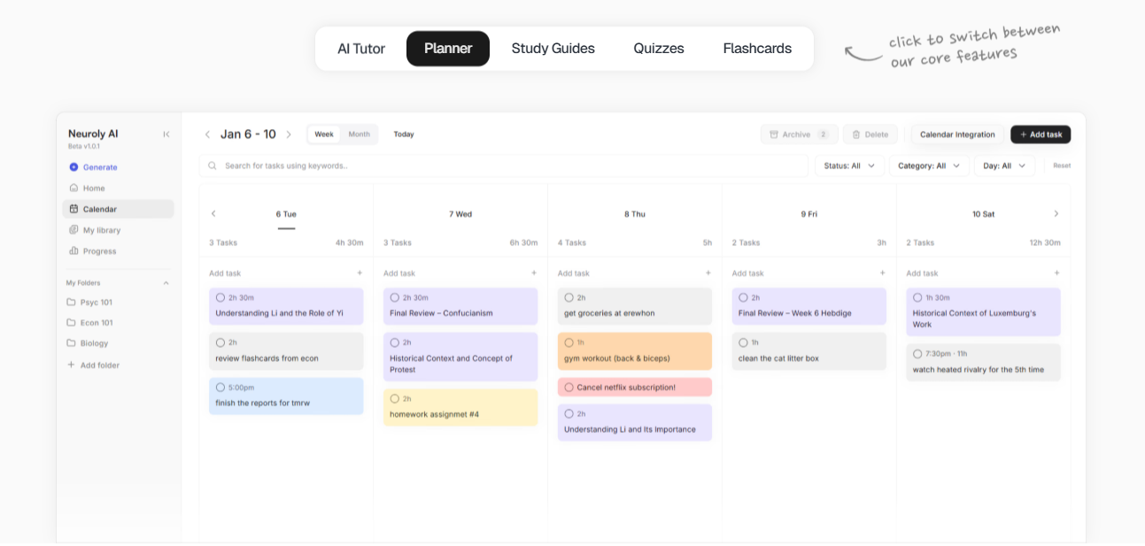 Neuroly AI Study Copilot & Planner - Screenshot 4 showing product features and functionality