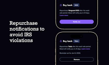 iOS screen grab of Mezzi app displaying exclusive tax optimization feature for US investors.