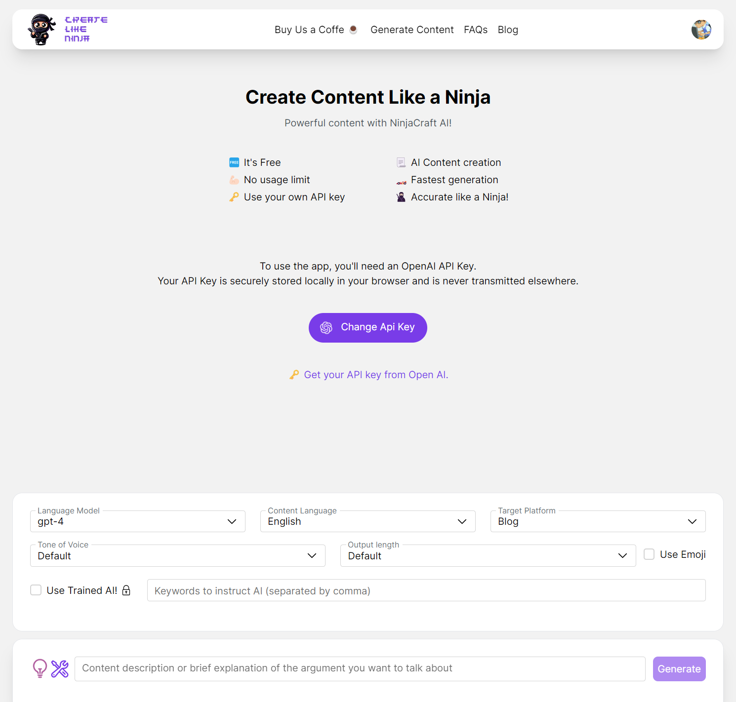 startuptile Create Like Ninja-Create content for blog articles and social powered by AI