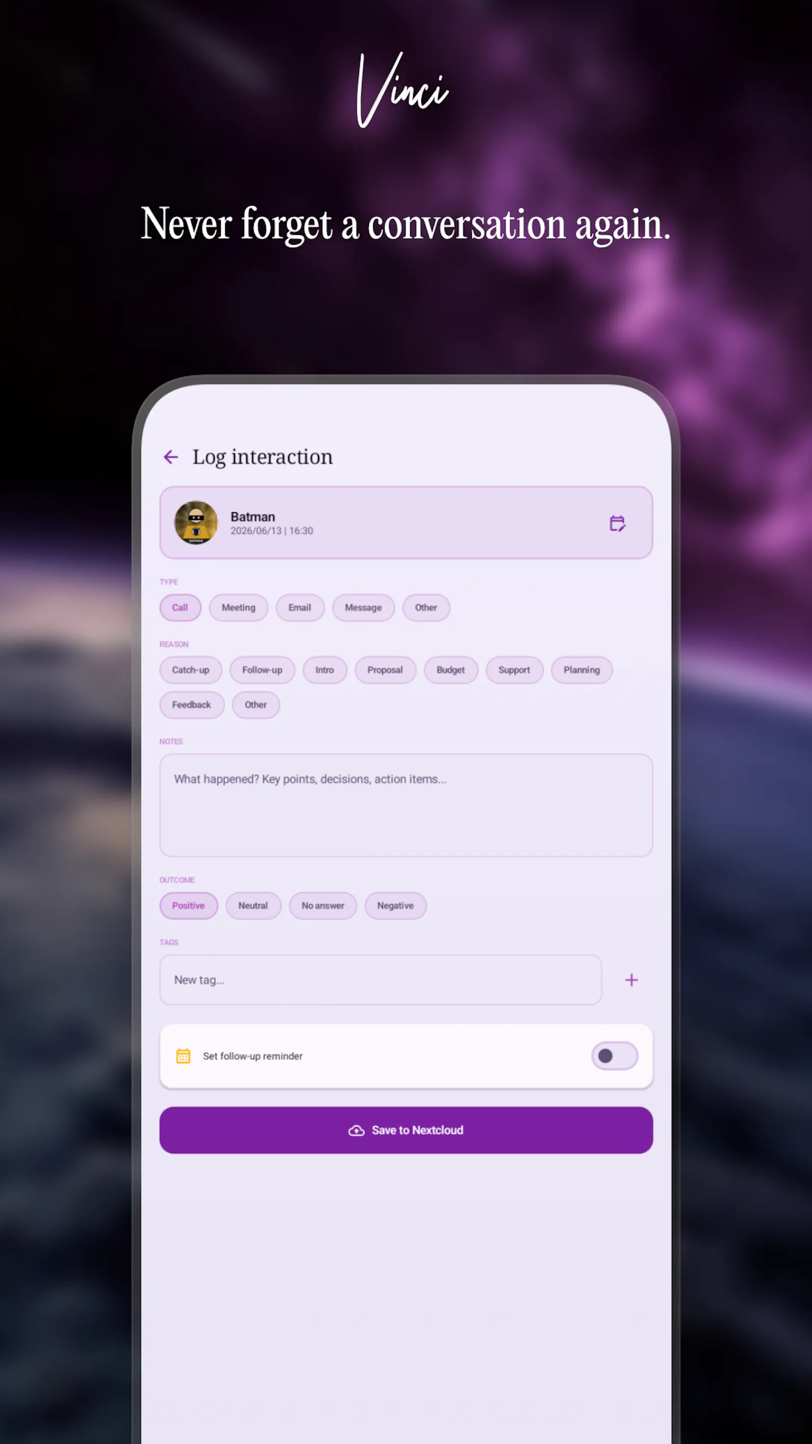 Vinci - A Personal CRM using Nextcloud screenshot 3