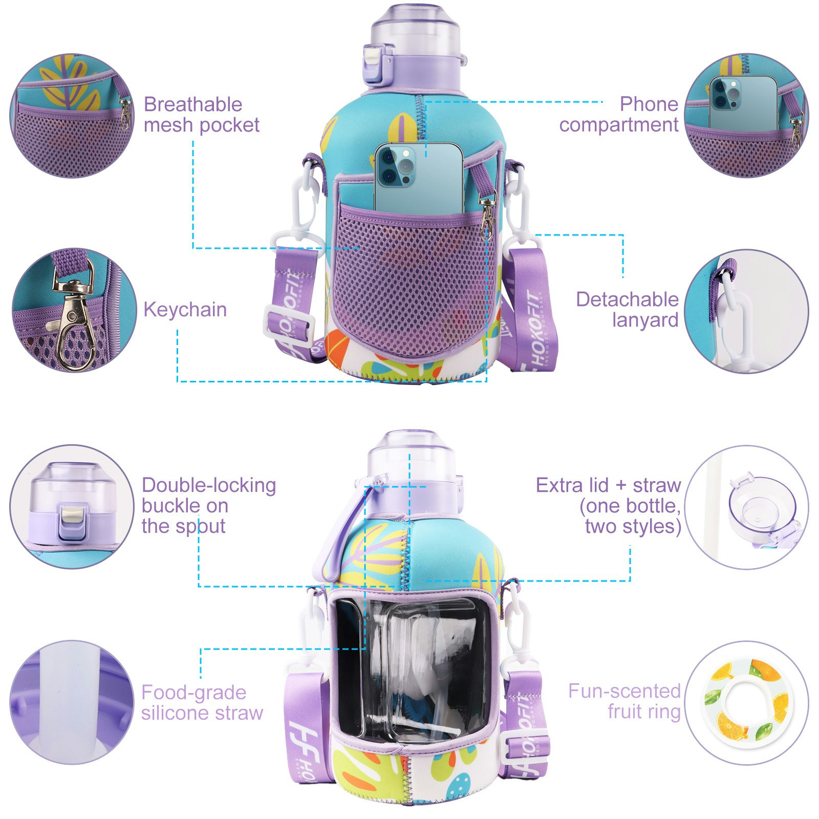 Mor iris-1.6L-tohokofit su şişesi - Kol, pipetler, fırçalar, yedek kapak ve meyve kokusu halkası medya 7