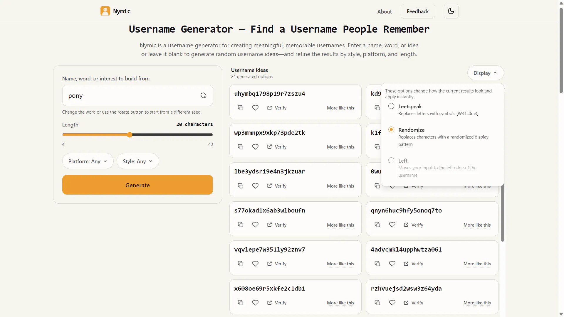 Nymic - Username Generator gallery image