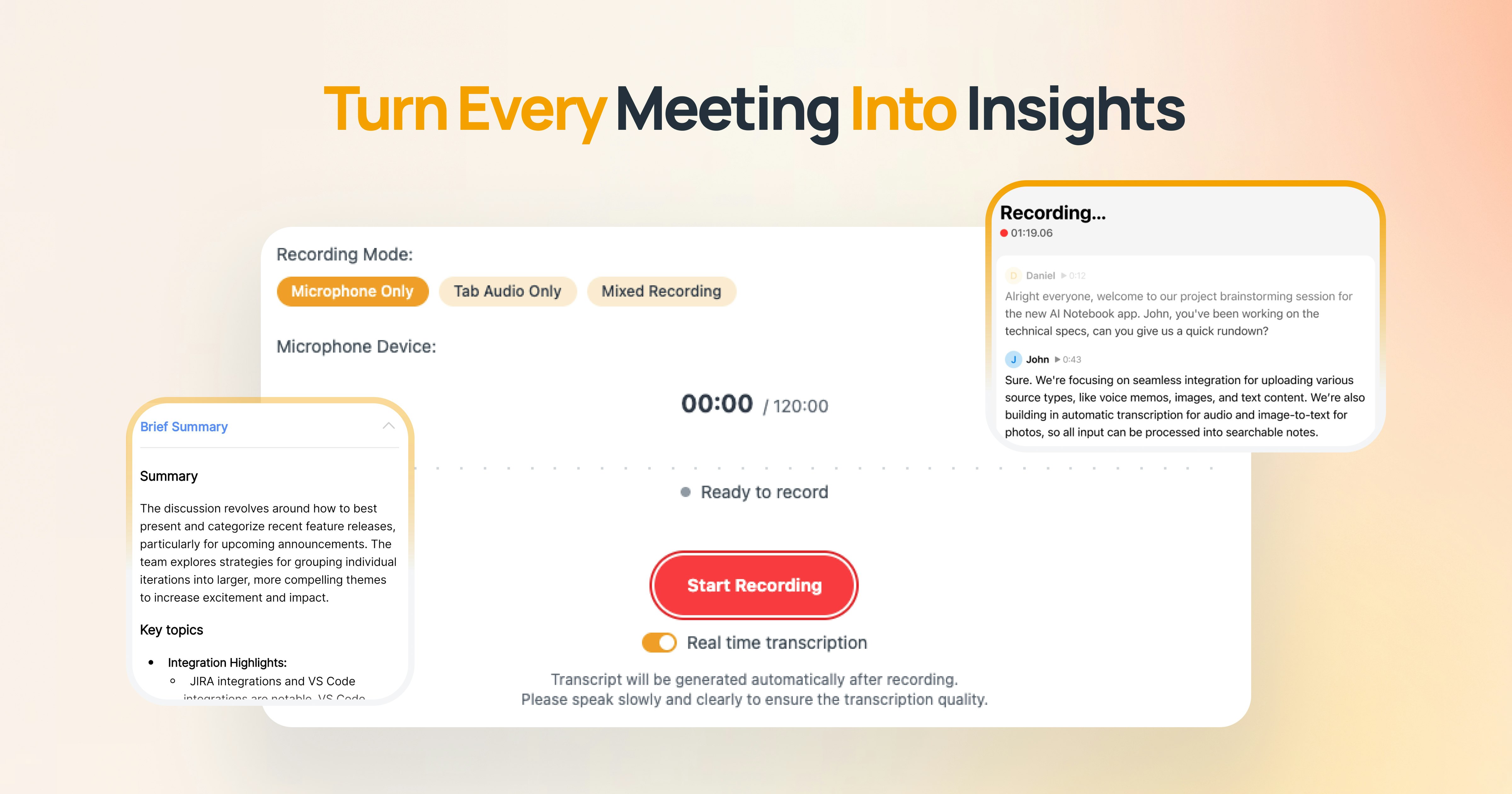 Hynote Ai - Taker de notas de AI de pila completa con Google, noción más soporte media 2