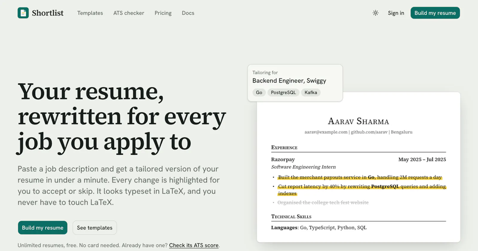 Shortlist screenshot 2