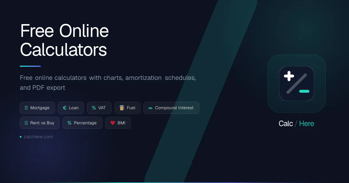 CalcHere — Free Online Calculators のプロダクトバナー