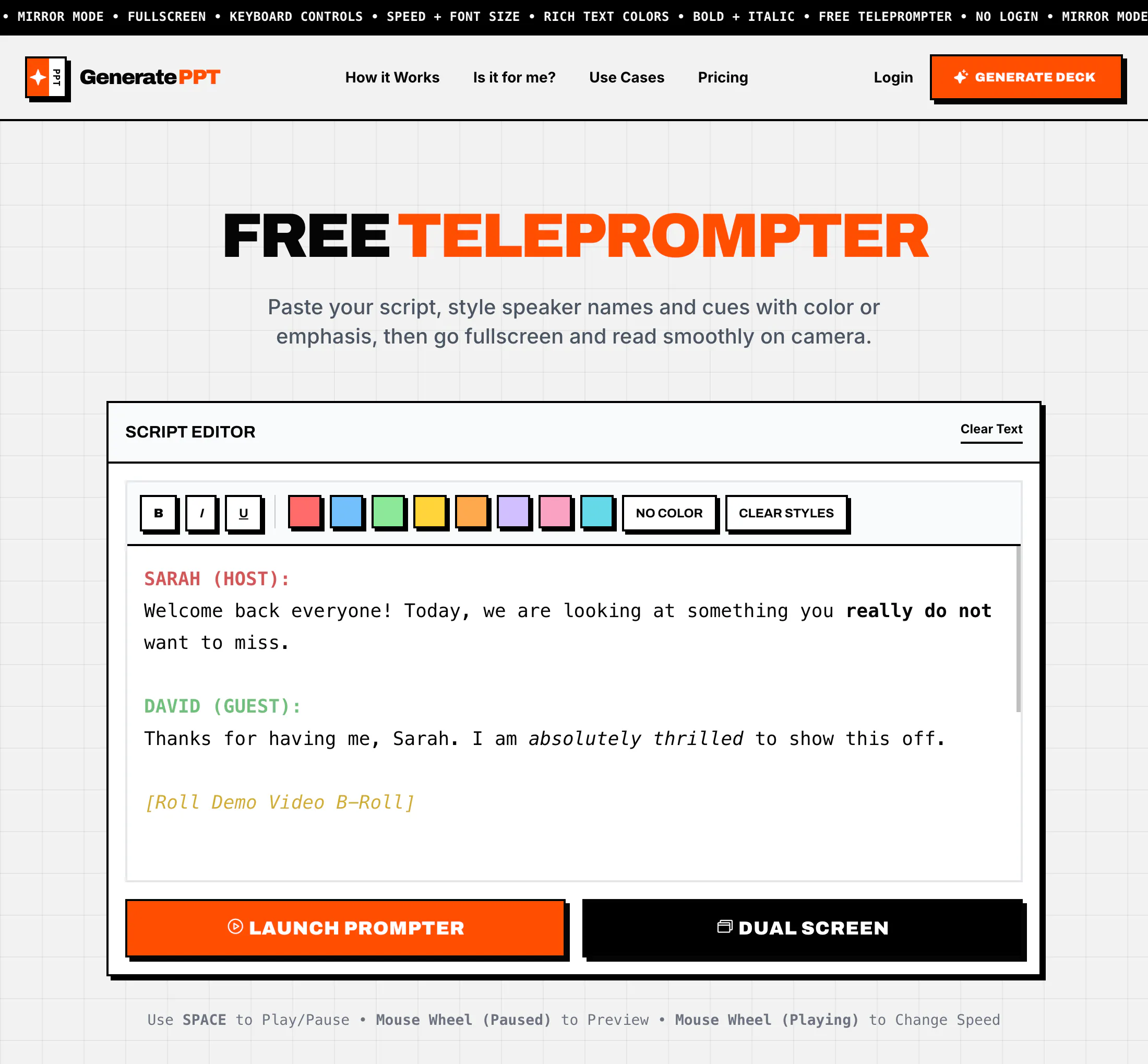 Free Teleprompter by GeneratePPT.com 제품 배너