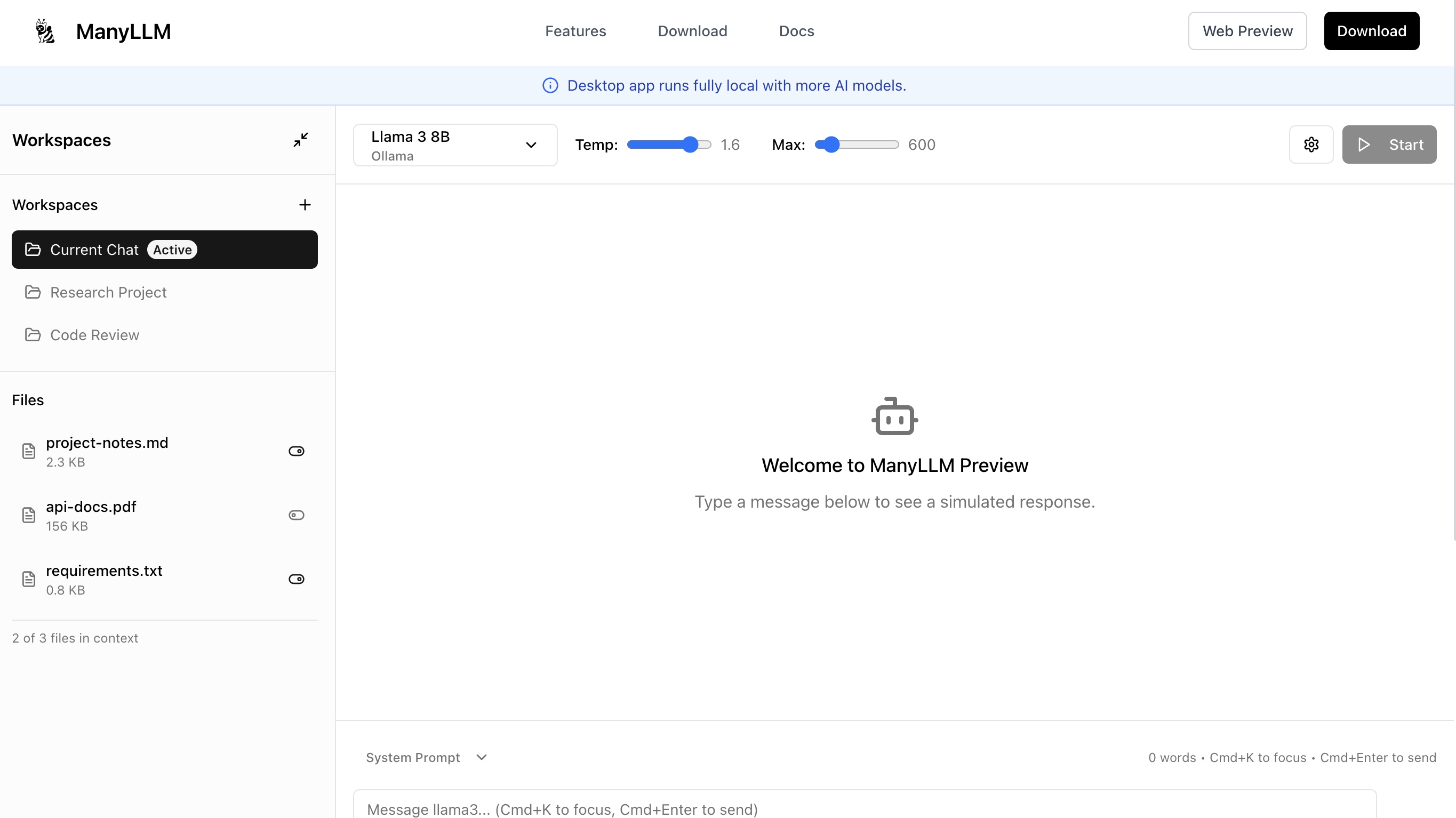 Mídia 1 de Muitos - Execute muitos modelos locais.Em um espaço de trabalho simples.