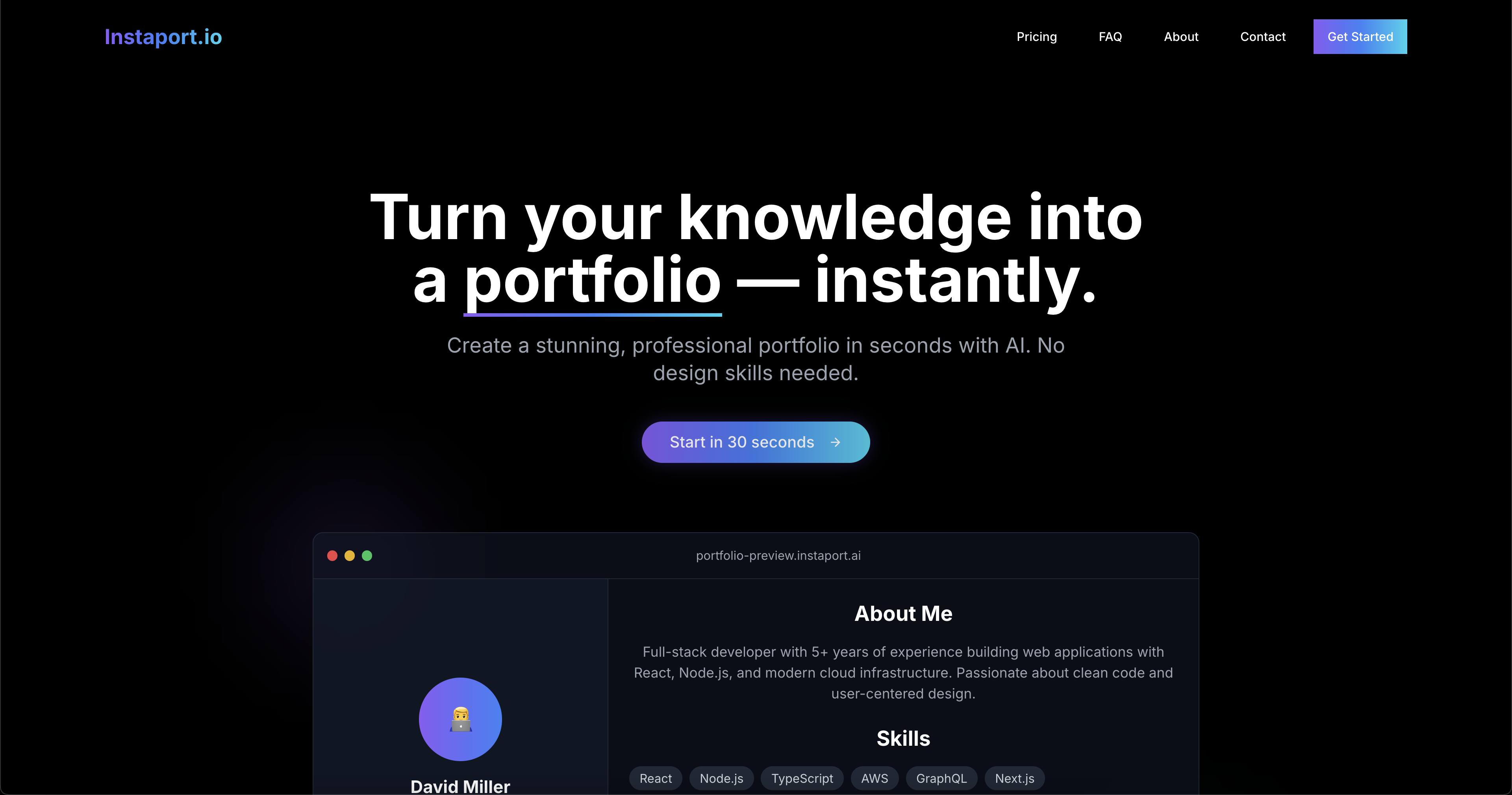 Mídia 1 de Instaport.io - Crie um portfólio em menos de um minuto com apenas seu nome