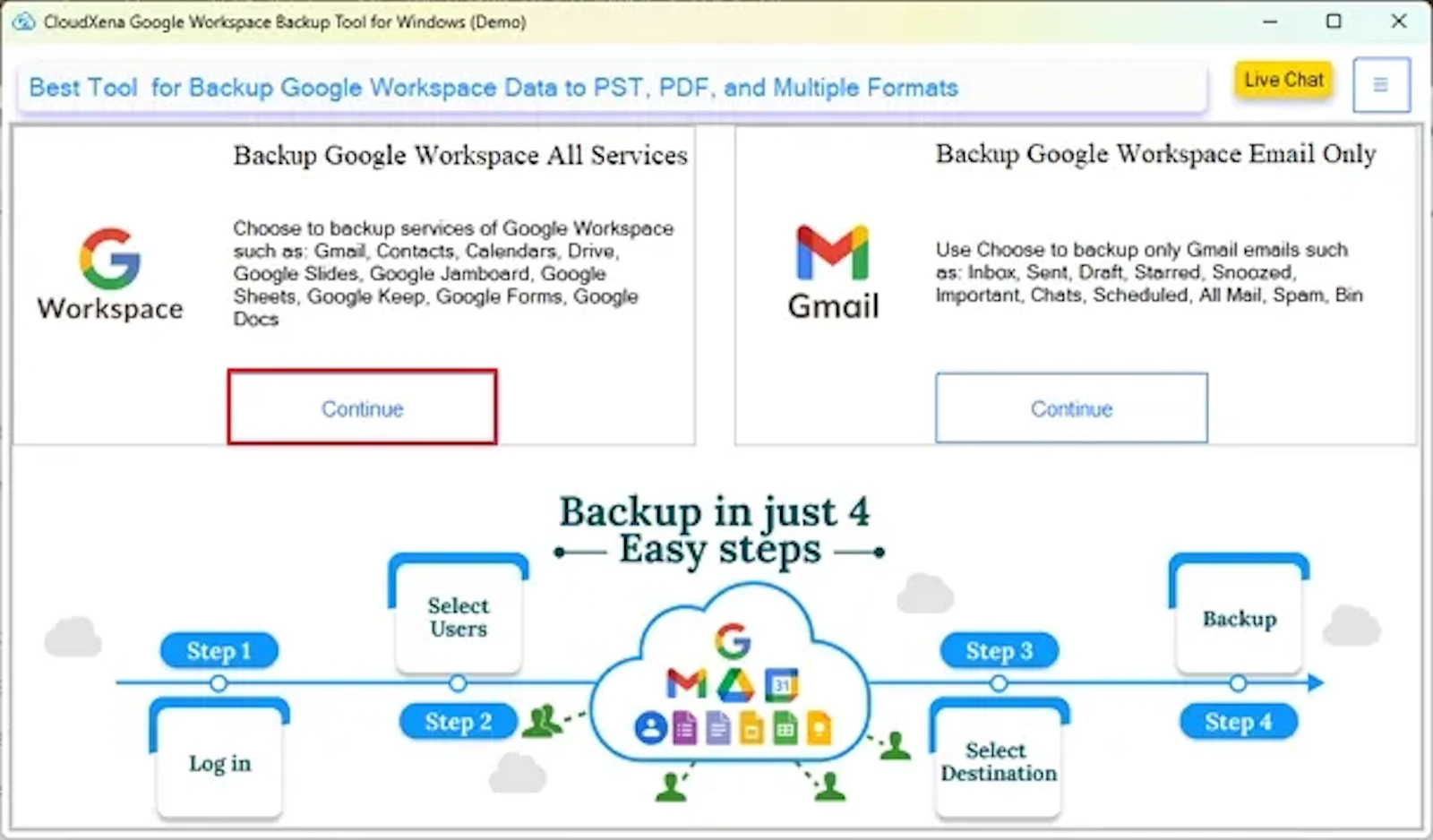 CloudXena Google Workspace Backup Tool screenshot 1