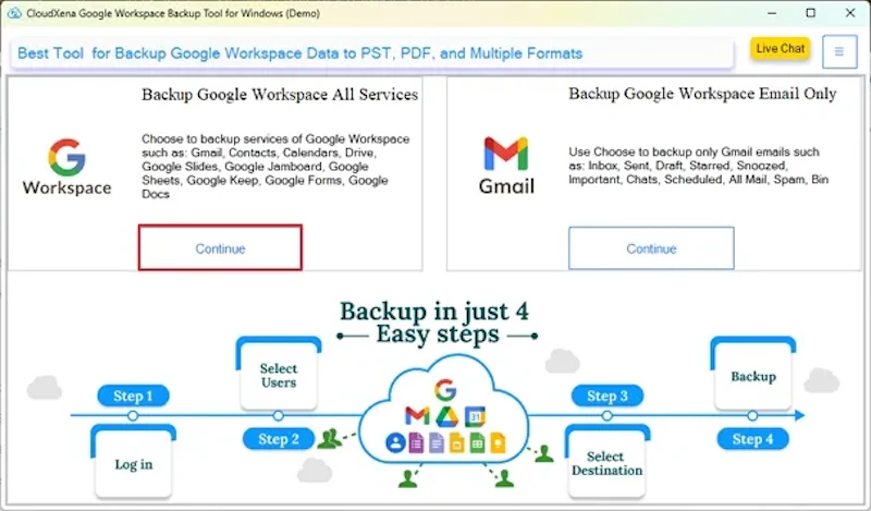 CloudXena Google Workspace Backup Tool screenshot 1
