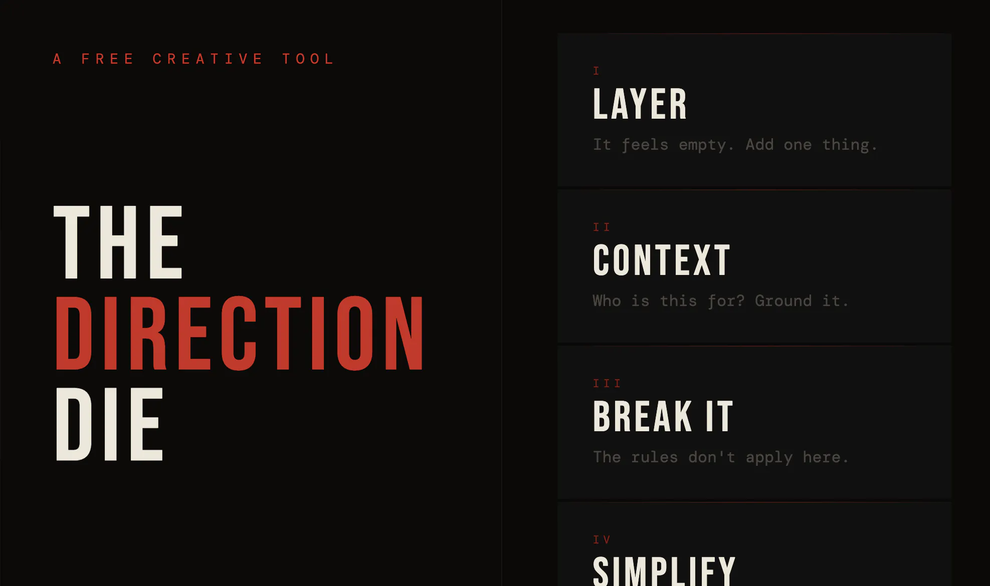 The Direction Die — tei.studio 제품 배너