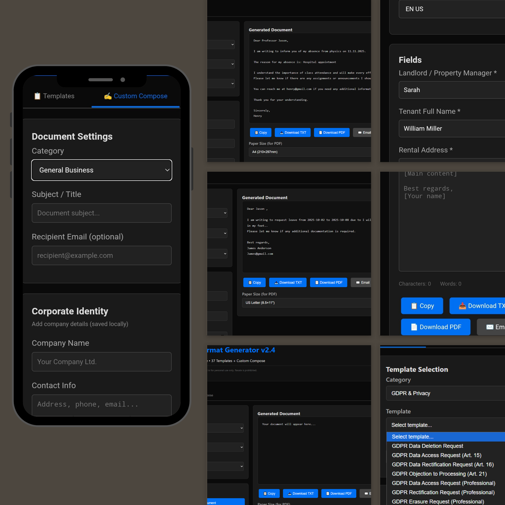 Média Générateur automatique - Générateur de lettres juridiques multilingues hors ligne 3