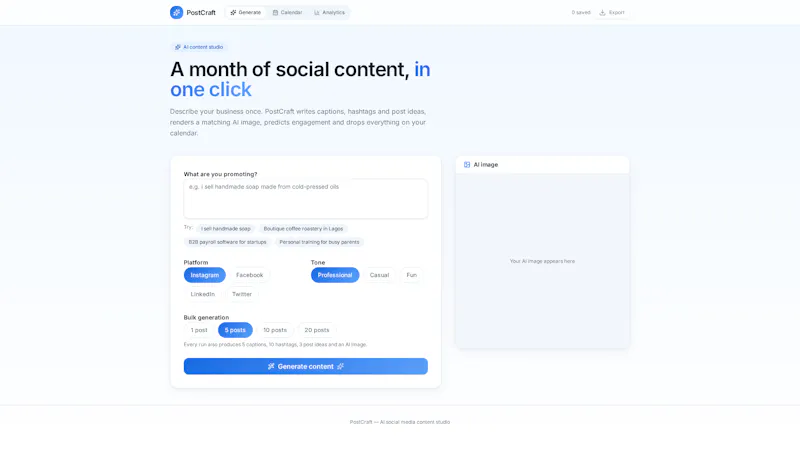 PostCraft AI,SocialMedia ContenGenerator screenshot 1