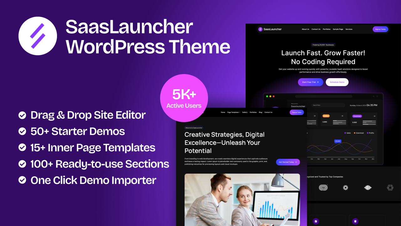 Tema de WordPress de Saaslauncher - Inicie el hermoso sitio web SaaS RÁPIDO: no se necesita codificación. media 2