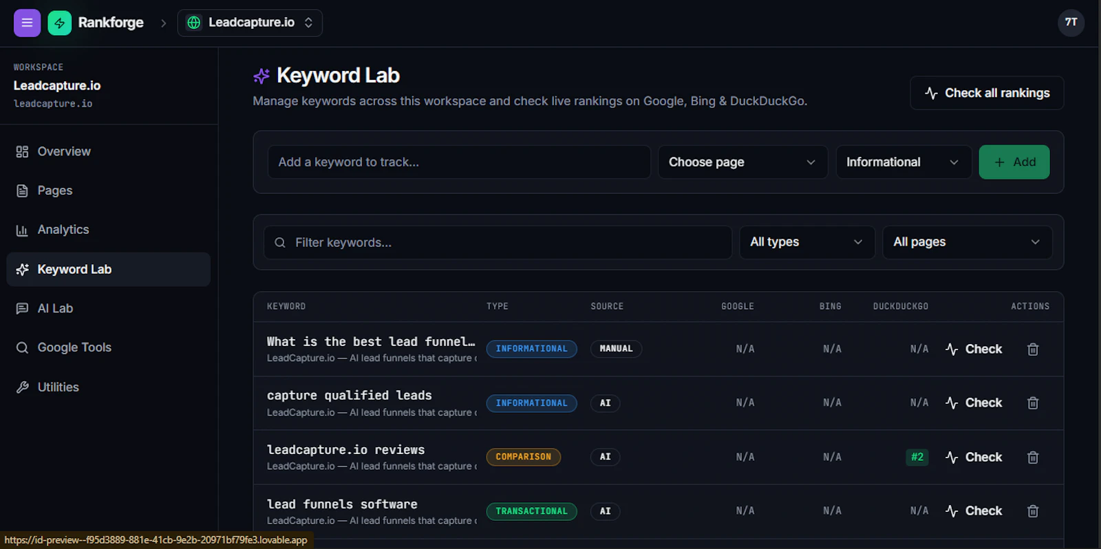 Rankforge — SEO, AEO & GEO platform screenshot 2
