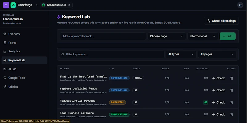 Rankforge — SEO, AEO & GEO platform screenshot 2